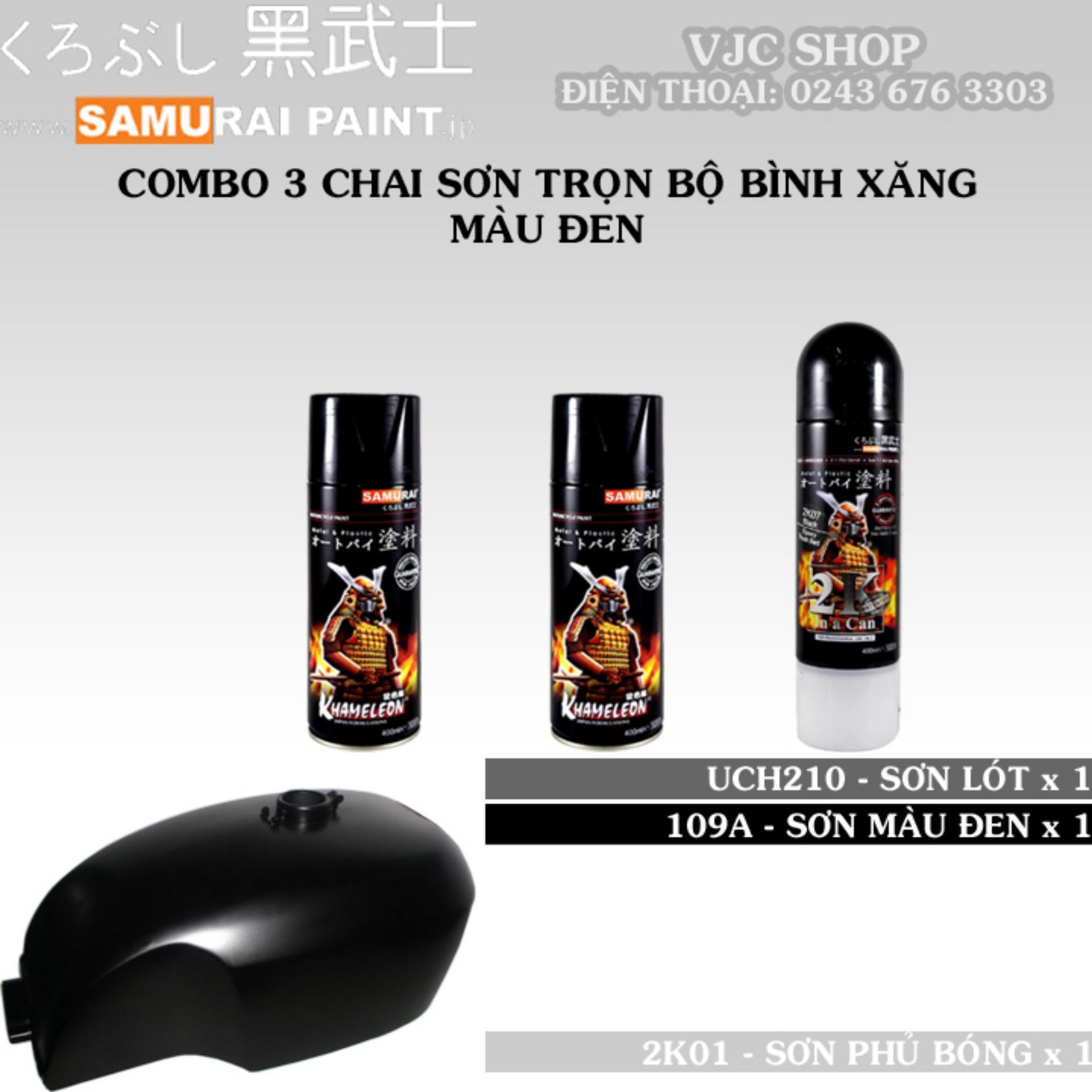 Combo 3 chai sơn Samurai trọn bộ bình xăng màu đen