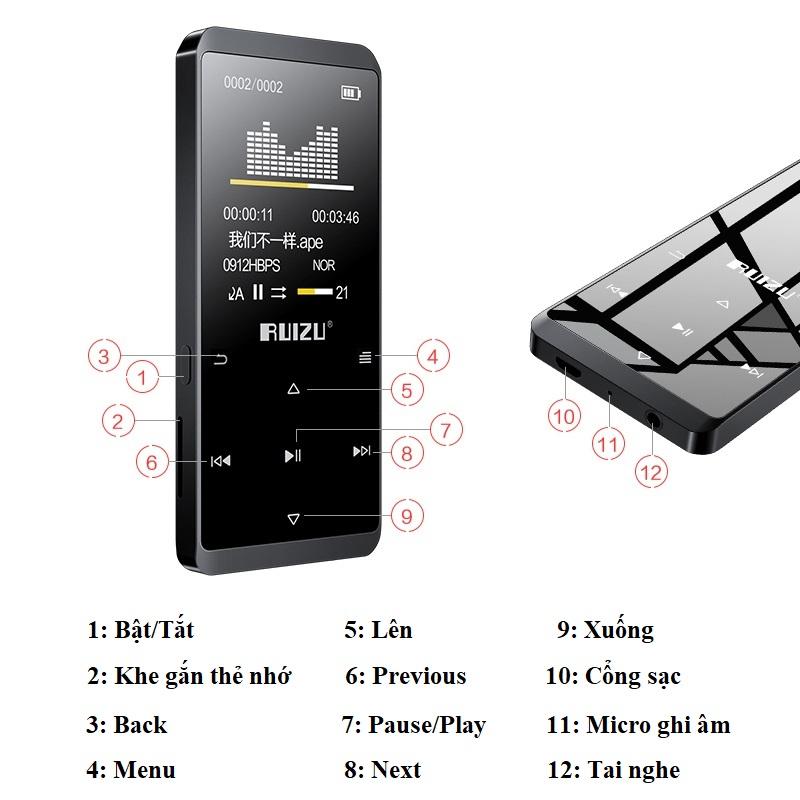 Máy nghe nhạc MP3 Lossless Ruizu D02 - 8G (Phiên bản Bluetooth)