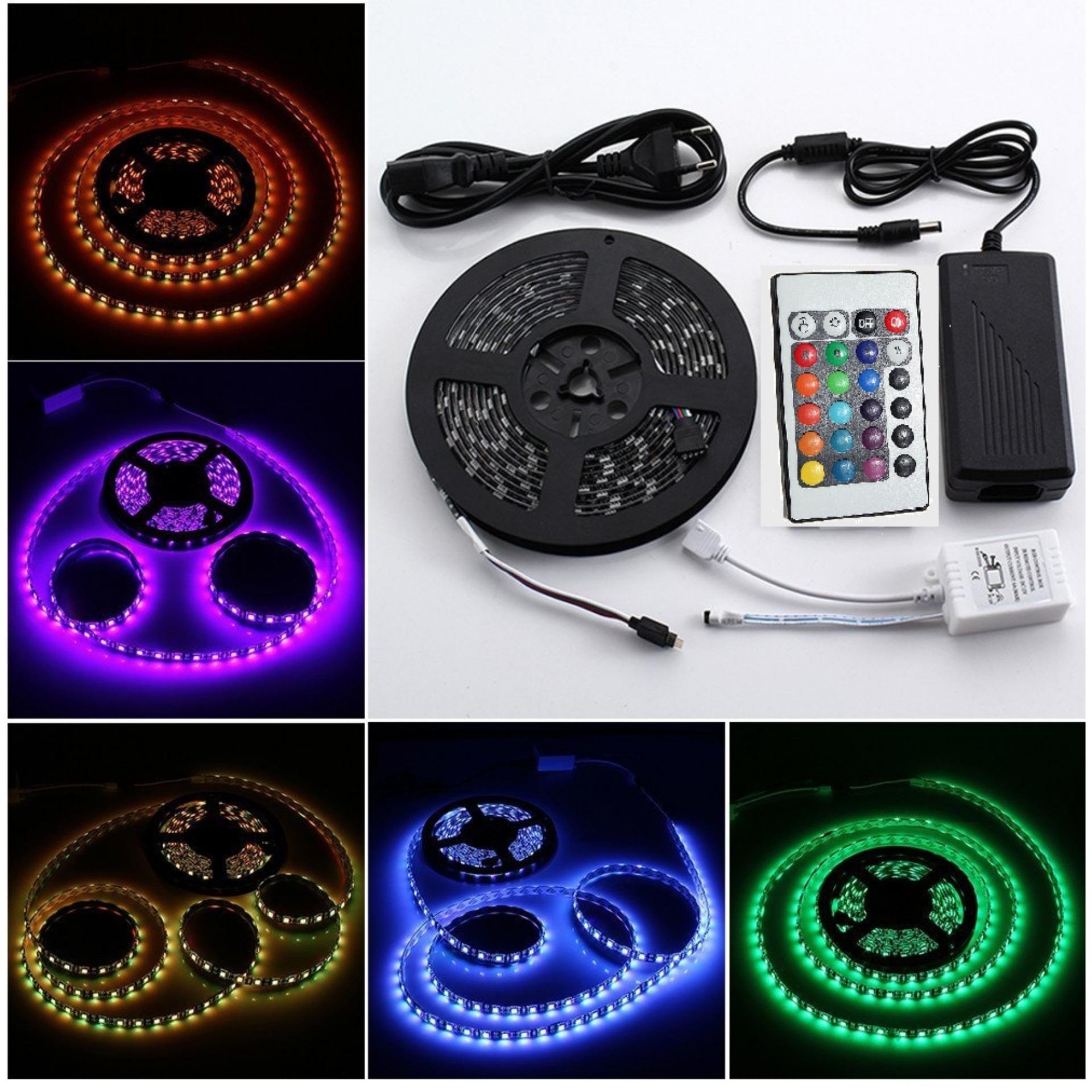 Bộ đèn led 5m 5050rgb đổi 7 màu trang trí máy tính + nguồn + remote