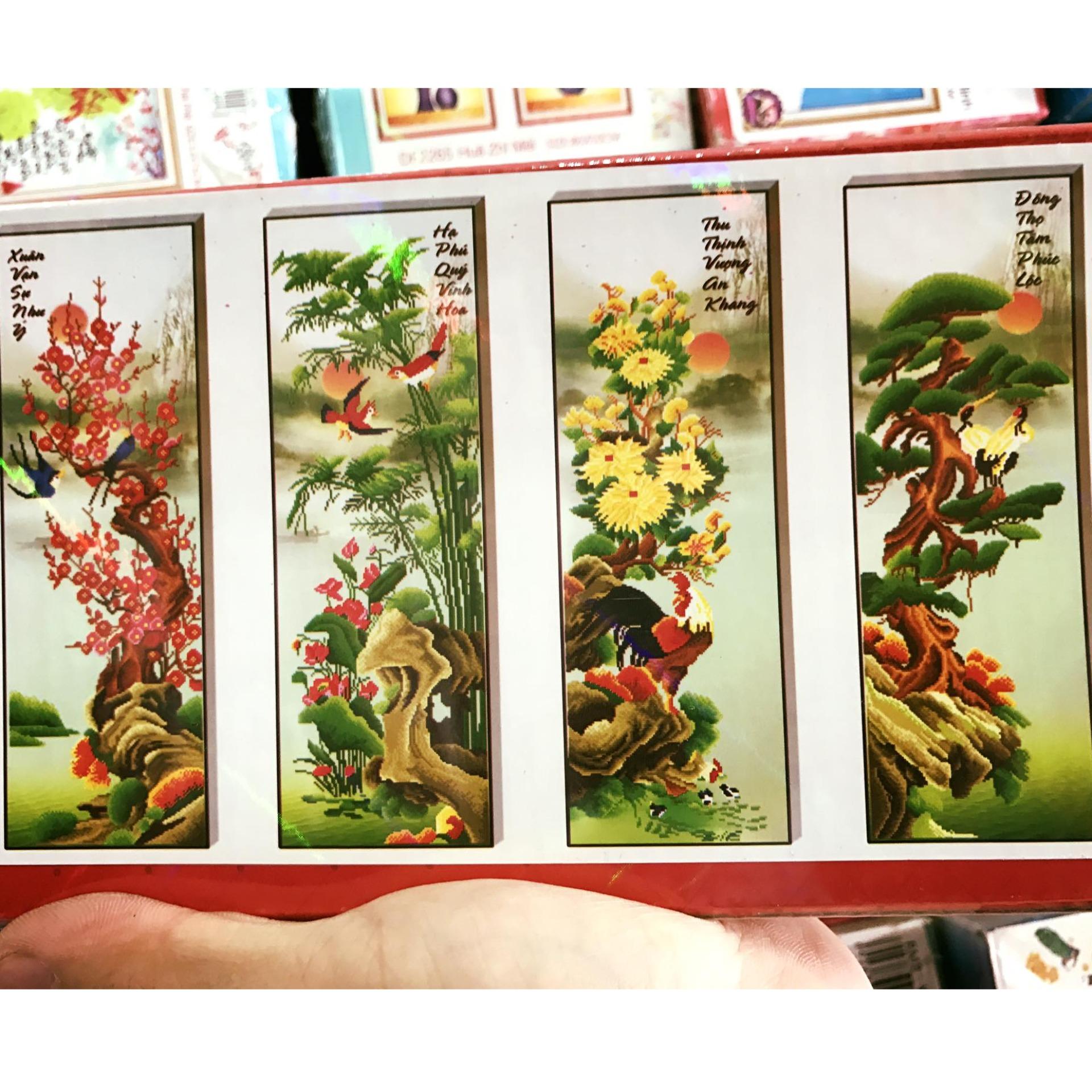 Tranh đính đá tứ quý tùng cúc trúc mai DF252