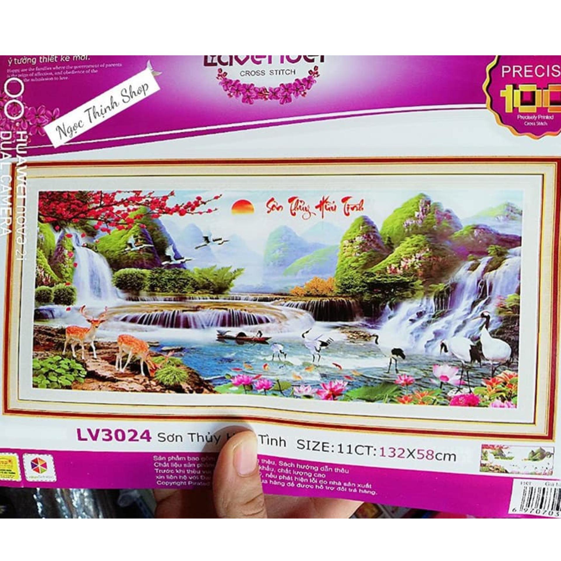 Tranh thêu chữ thập 5d Phong Cảnh Sơn Thuỷ Hữu Tình -LV3024-KICH THƯỚC 1M32X58CM