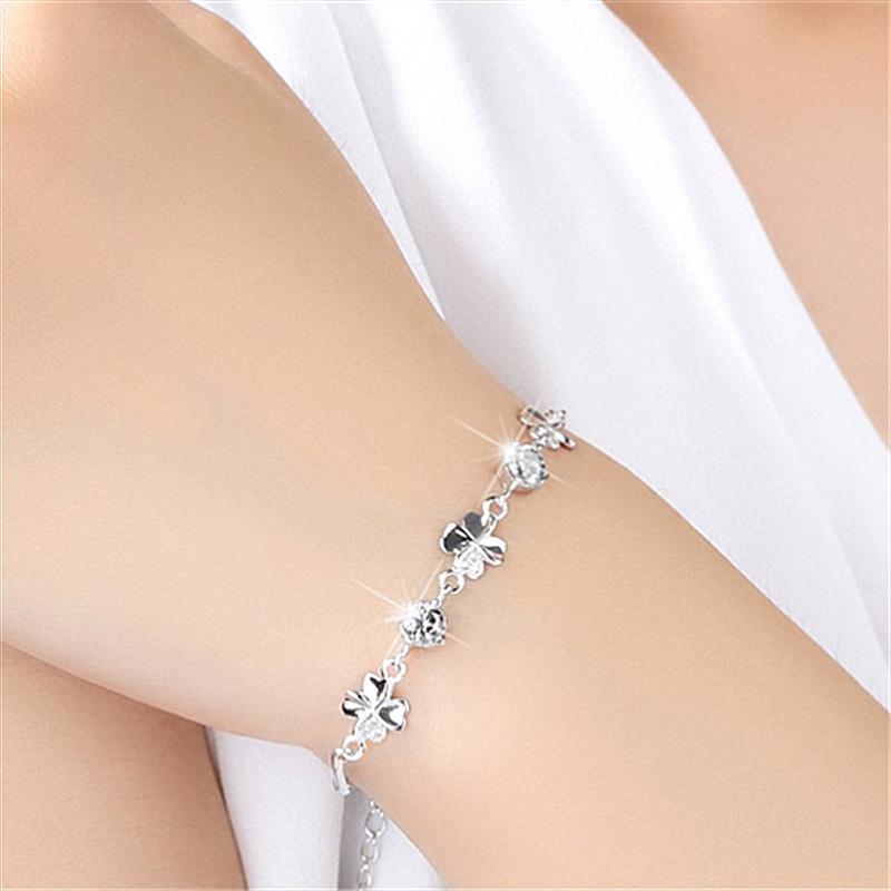 Lắc tay bạc cỏ 4 lá may mắn hy vọng 