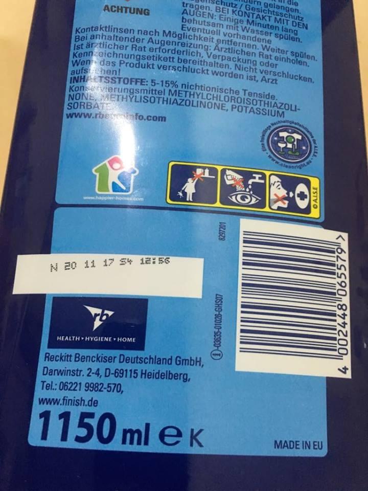 Nước làm bóng bát đĩa finish 1150ml dùng cho máy, nước rửa chén
