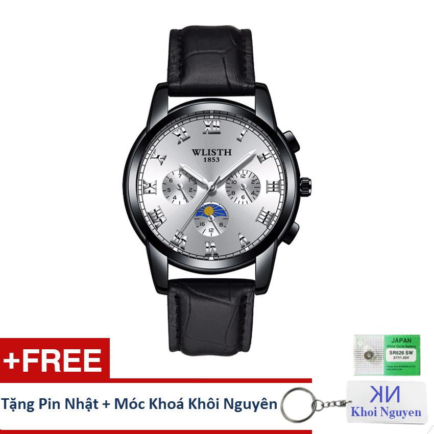 Đồng hồ nam dây da wlisth s5kcn09 + tặng pin nhật và móc khóa