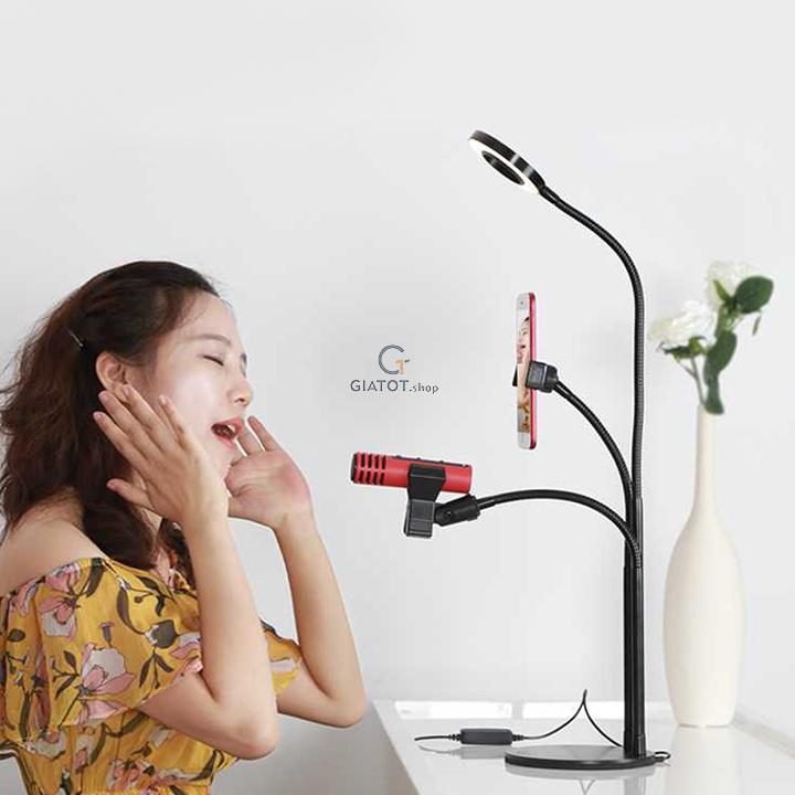 Dụng cụ hỗ trợ live stream 3 trong 1 có hỗ trợ đèn Leb