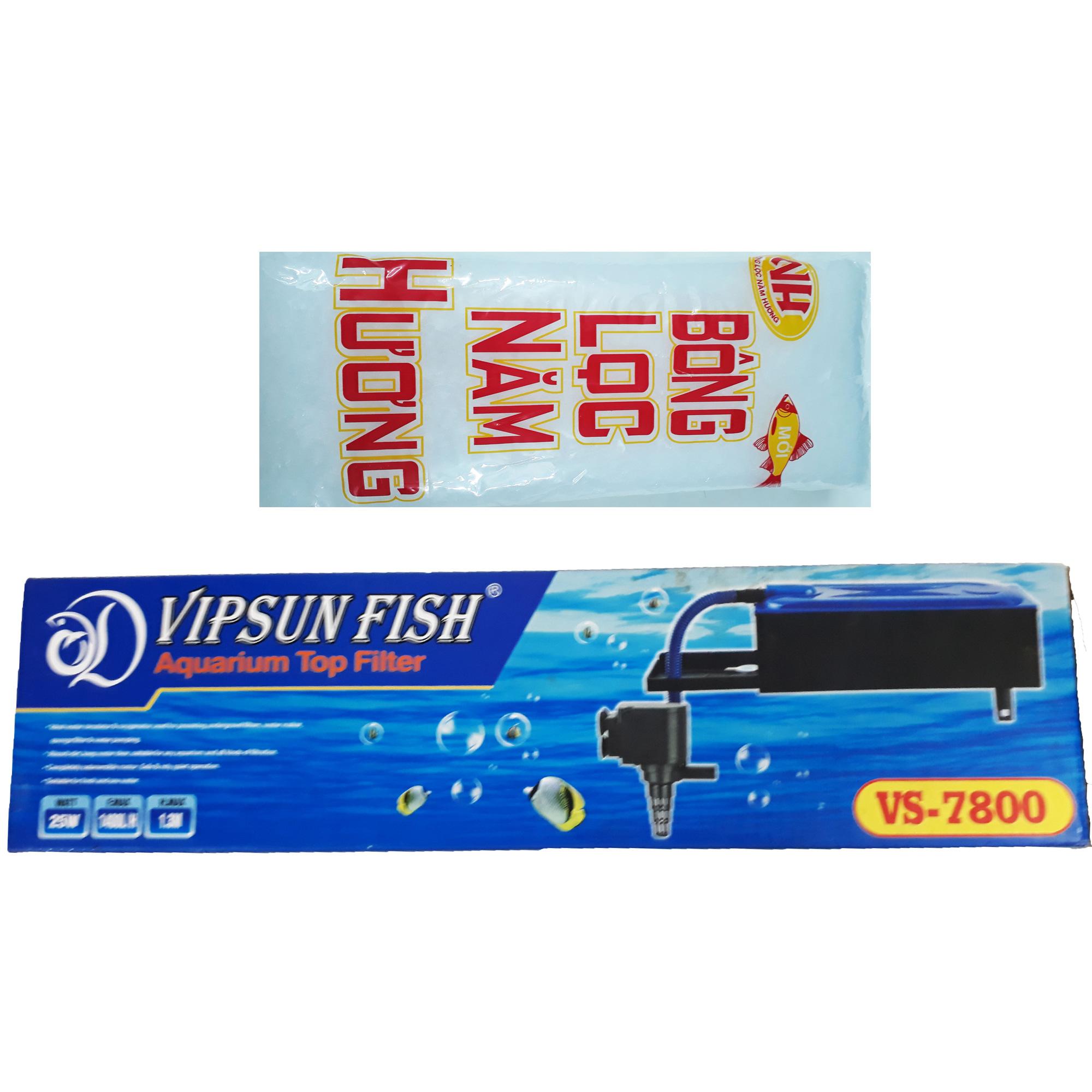 Máy Bơm Lọc Nước Hồ Cá VS-7800 và Bông Lọc Loại Tốt - Bộ Bơm Lọc Nước Bể Cá Vipsun VS7800