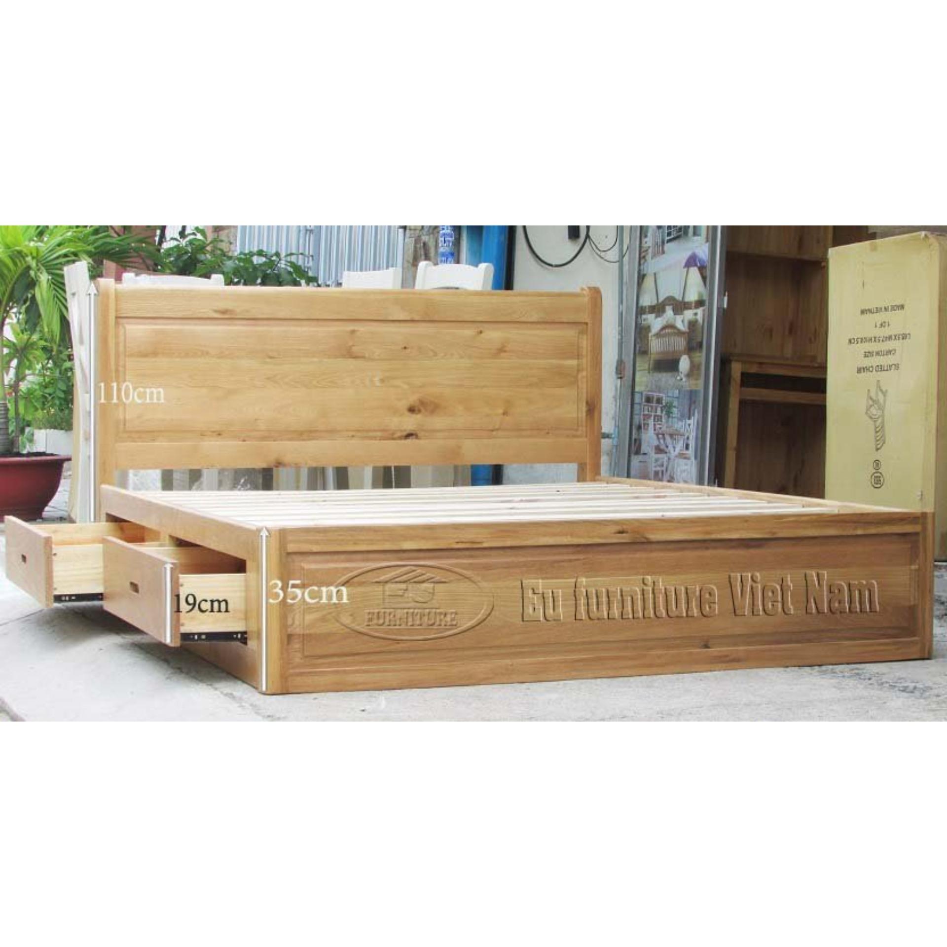 Giường ngủ gỗ sồi Mỹ có ngăn kéo 1m8 x 2m