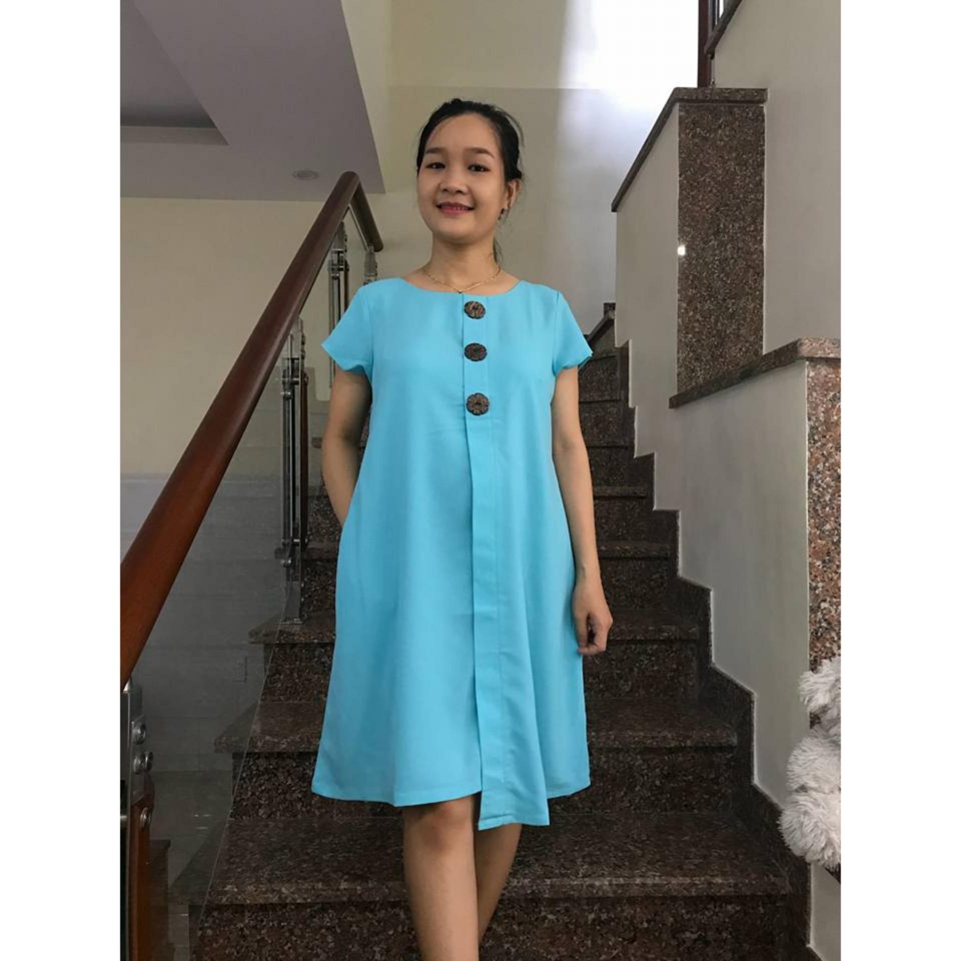 Đầm bầu nút dừa vạt xéo (hồng tươi)