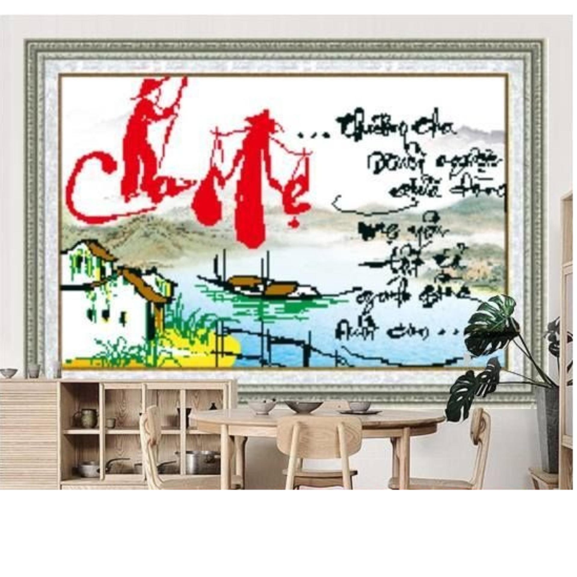 Tranh chấm đá 5D - Chữ Cha mẹ-df160 kích thước 66x43