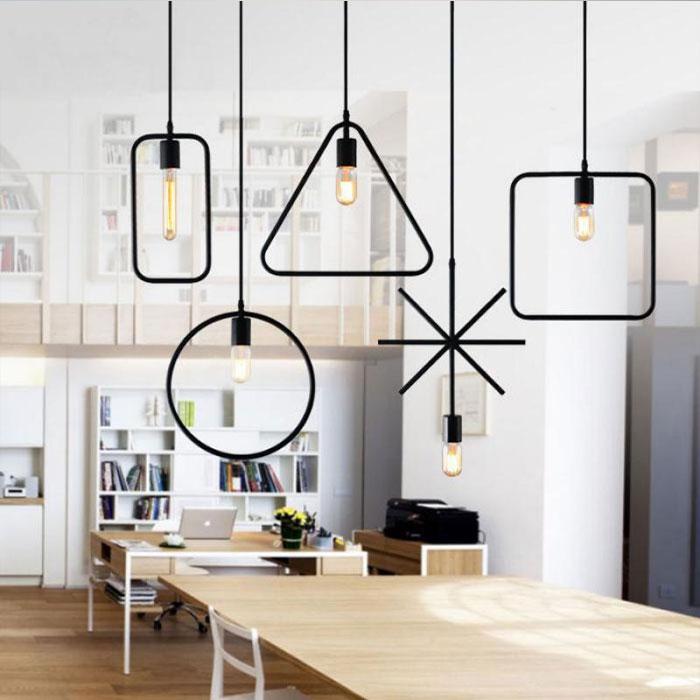 Bộ 5 đèn thả trần trang trí hình học THCN116 (5 mẫu đèn hình học khác nhau tặng kèm 5 bóng Led Edison 4w)