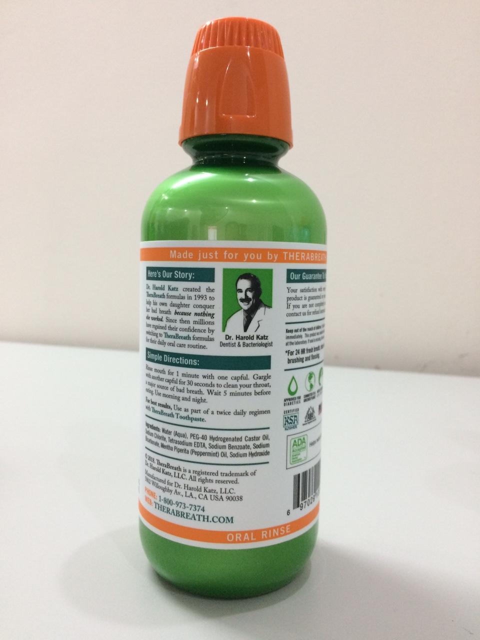 [Ảnh thật] Nước súc miệng TheraBreath vị bạc hà loại 473ml