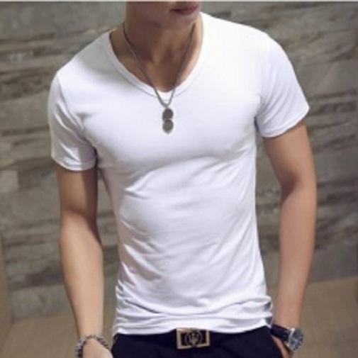 Áo thun nam body cổ tim vải dày mịn, thấm hút tốt ( trắng )