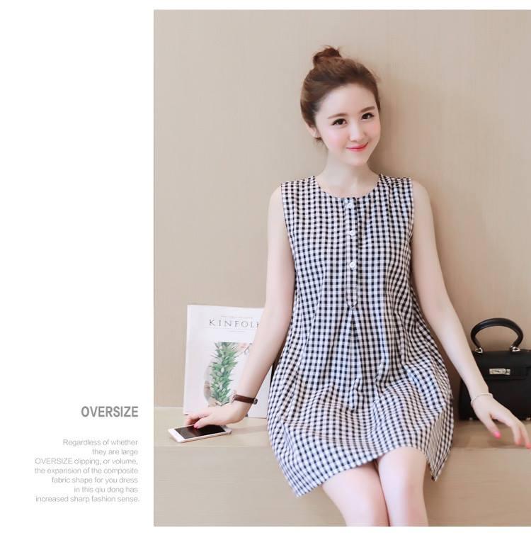 Váy Bầu Kẻ Caro Sát Nách _1244