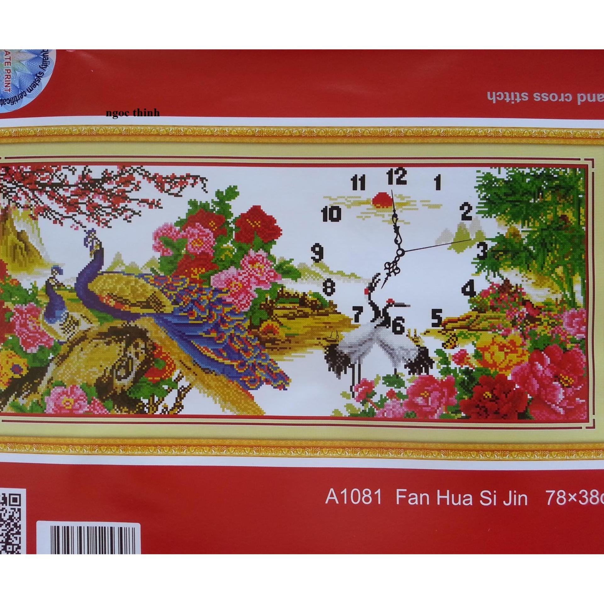 Tranh thêu chữ thập (chưa thêu) đồng hồ đôi công A1081