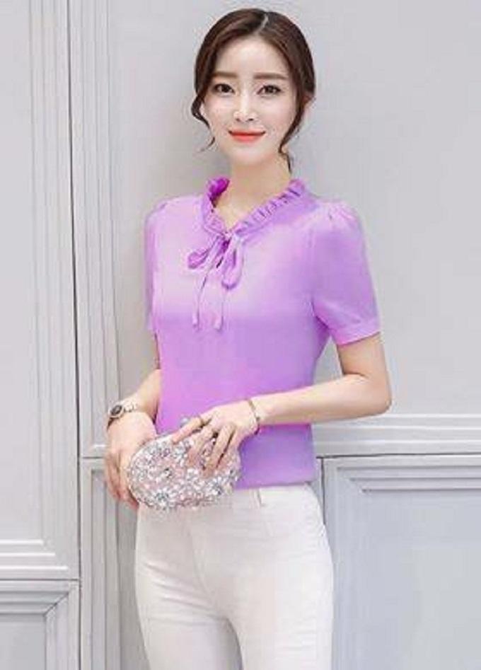 Áo công sở cổ nhún cột nơ tay con