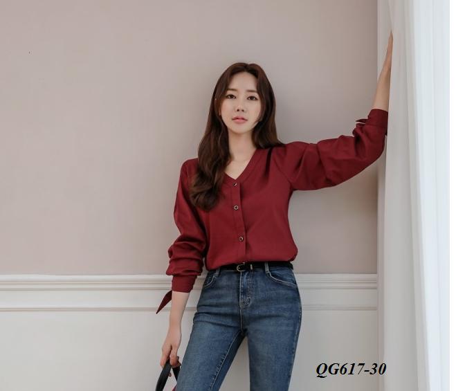 ÁO SƠ MI CỔ V DÂY NƠ RỜI - SIZE S-6XL