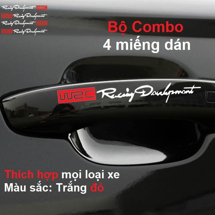 Bộ 4 tem dán nắm cửa Racing W2C độ xe hơi phong cách thể thao (đỏ trắng)