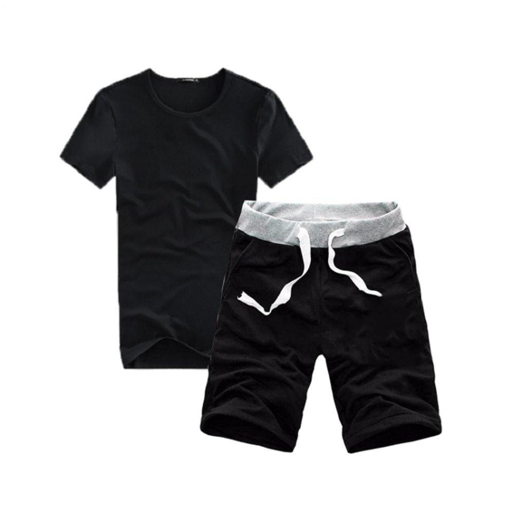 [HCM]Bộ quần short thun và áo thun nam cotton co giãn thấm hút tốt (Đen)