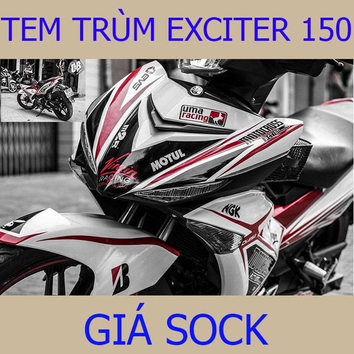 Tem Trùm Xe Exciter 150 Trắng Đỏ Thể Thao