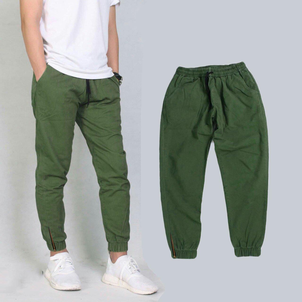 Quần kaki nam khóa zip lưng thun