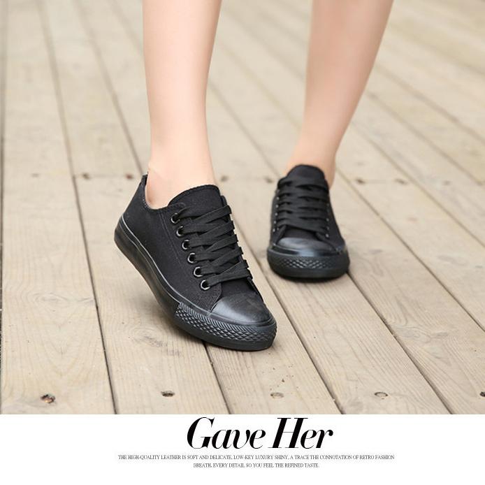 Giày Vải Nữ Sneaker CV Classic Cổ Thấp Full Đen