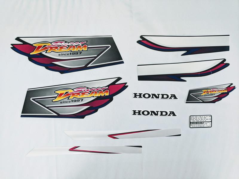 Bộ tem kiểu dán xe máy Dream tem 3 lớp (màu xám hồng)