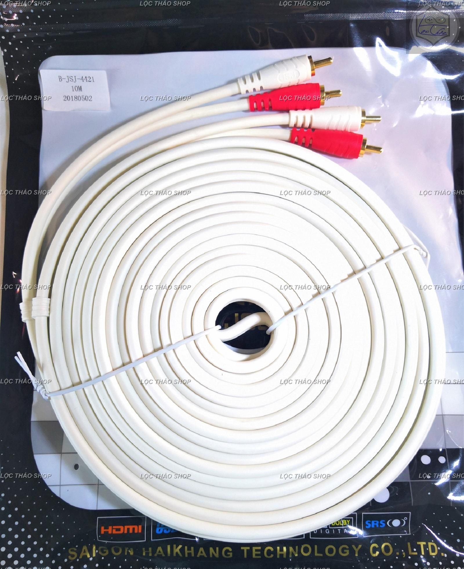 Cáp loa 4 đầu hoa sen RCA dài 10M cao cấp JSJ (Dây loa AV 4 đầu)