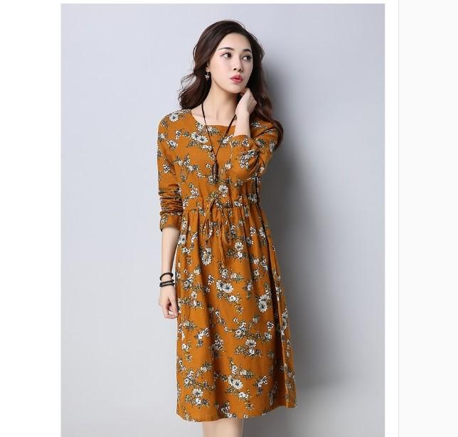 Đầm bầu công sở in hoa dài tay