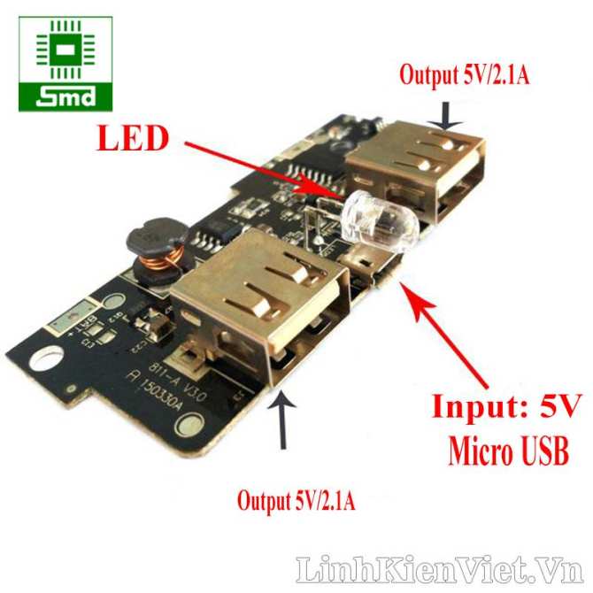 Mạch sạc dự phòng 2 cổng ra V1 Mạch sạc dự phòng 2 cổng ra V1