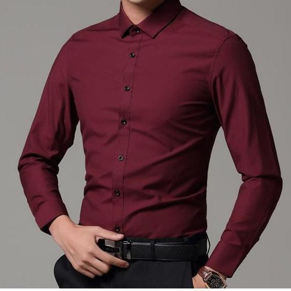 Sơ mi nam chống nhăn, Áo sơ mi nam chất lụa đẹp vải mịn (Màu Đỏ Đô)