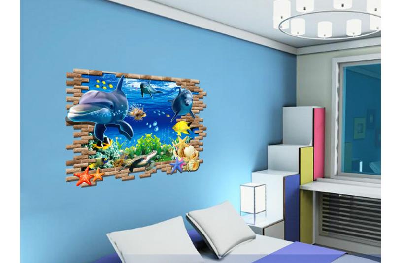 Decan dán tường cá heo 3D -AY9706-69