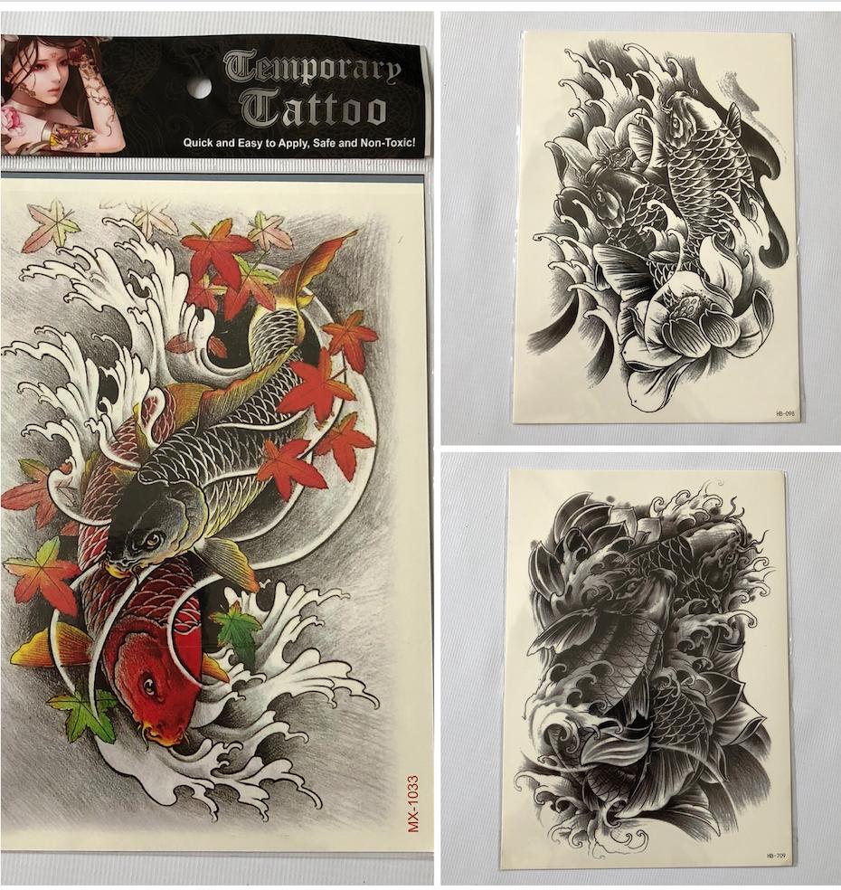 [HCM]Combo 3 hình xăm dán cá chép15x22cm bắp tay màu- mua 2 combo tặng 2 tấm đồng size tattoo