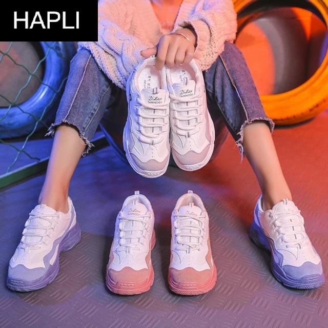 Giày sneaker nữ Ulzzang đế màu HAPLI (Hồng, Trắng, Xanh)
