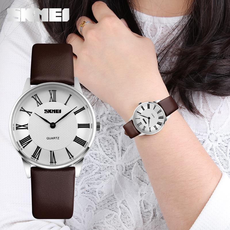 Đồng hồ nữ dây da Skmei 9092 (Nâu Trắng)