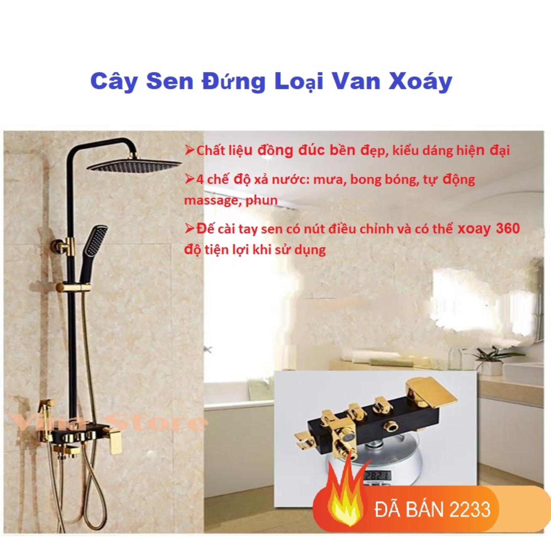 Vòi Sen Cây Nóng LạnhBộ Vòi Sen Đứng 4 Trong 1 Loại Van Xoáy, Chất Liệu Đồng Đúc Cao Cấp, Tia Nước Mạnh Với 4 Chế Độ Massage Cơ Thể