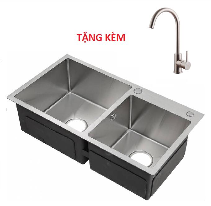 Chậu rửa bát inox 304  ( 72cm x 43cm) - Tặng kèm vòi rửa bát nóng lạnh