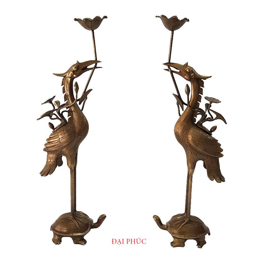 Đôi hạc thờ số 4 cao 60 cm màu đồng cổ