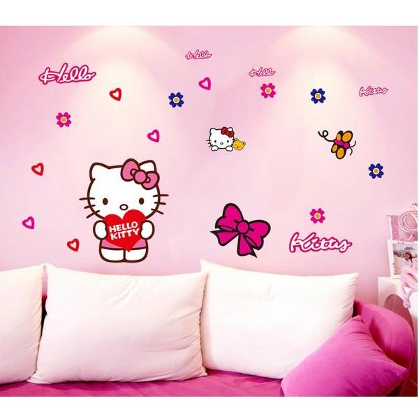 Combo Decan Dán Tường Hoa Trái Tim Và Mèo Kitty - CB038