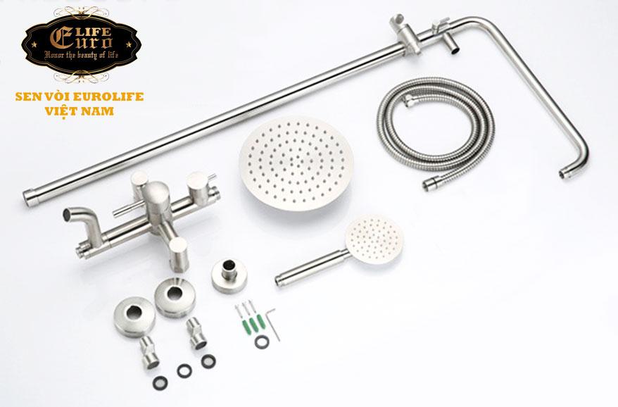 Bộ sen cây nóng lạnh Inox SUS 304 Eurolife EL-S909 (Trắng vàng) tặng vòi Lavabo lạnh SUS 304 EL-122