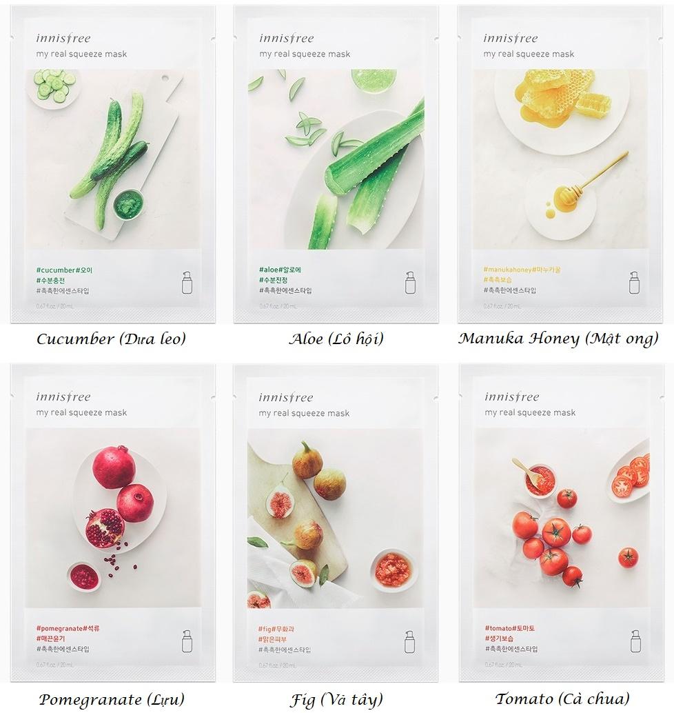 [HCM]Combo 10 Mặt nạ giấy Innisfree My real squeeze mask mẫu mới dưỡng đẹp da (Mix nhiều vị ngẫu nhiên)