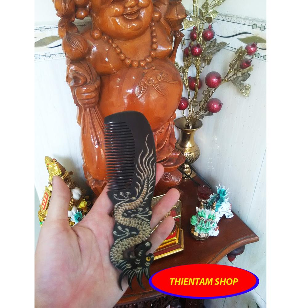 Lược trải đầu sừng trâu đen hình rồng