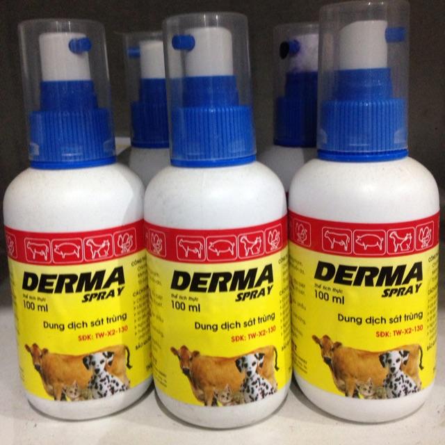 Dung dịch sát trùng Derma Spray Dành cho chó mèo Chữa vết thương ngoài da, lở loét
