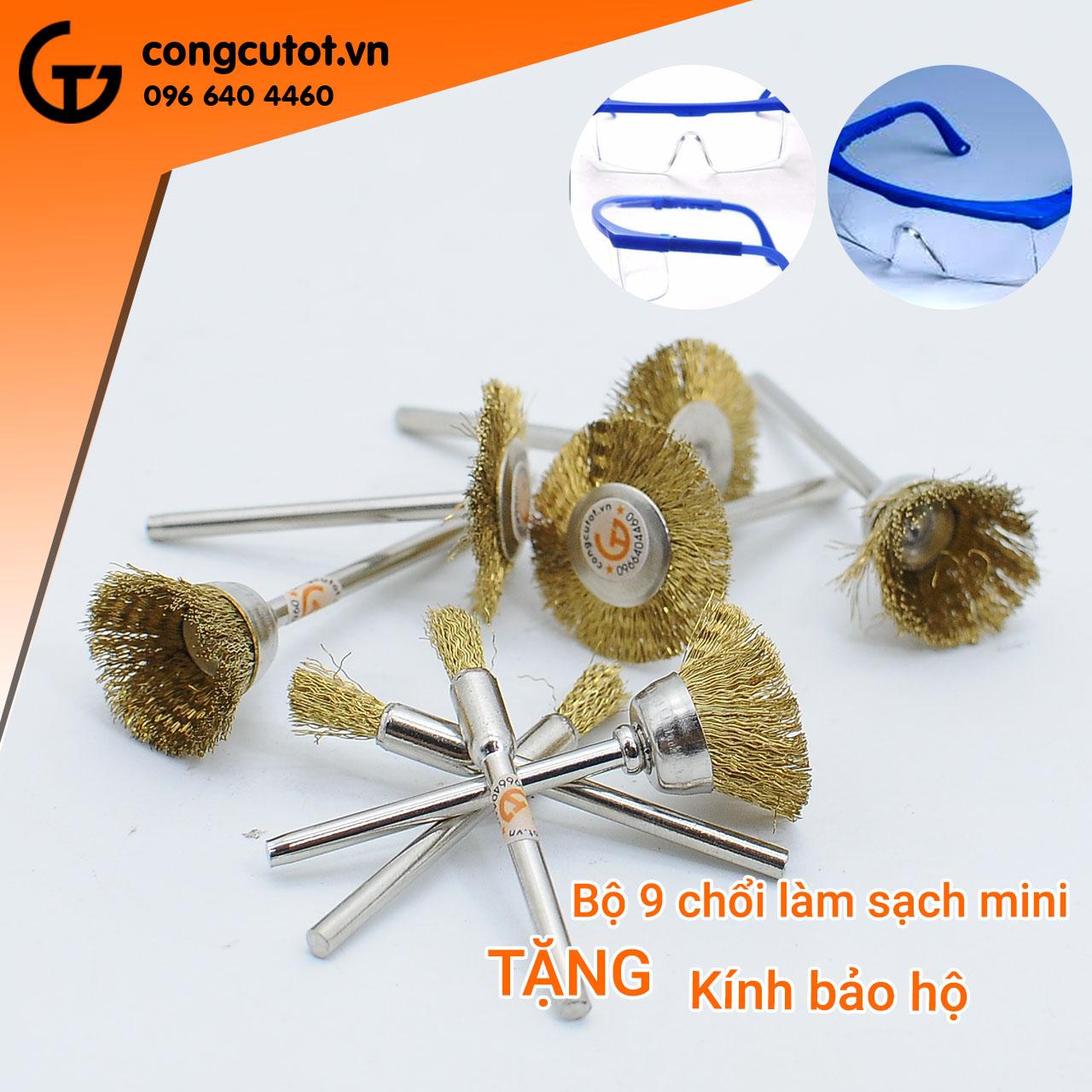 Chổi đánh rỉ 9 món - Bộ 9 chổi đánh gỉ trục 3mm