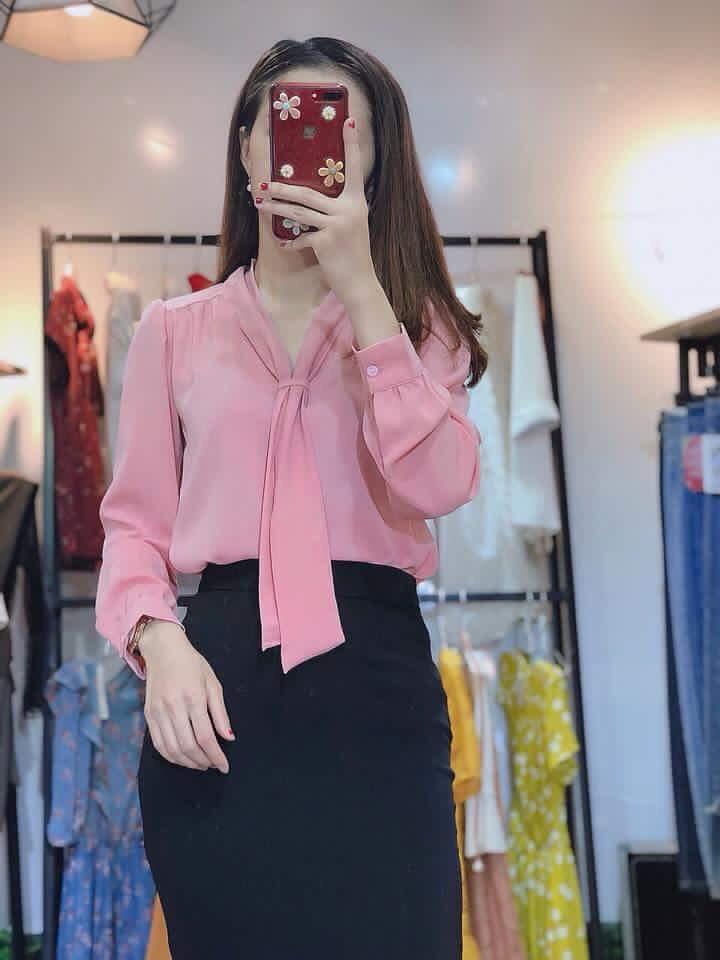 [HCM]Áo Sơ Mi Cổ Thắt Cách Điệu