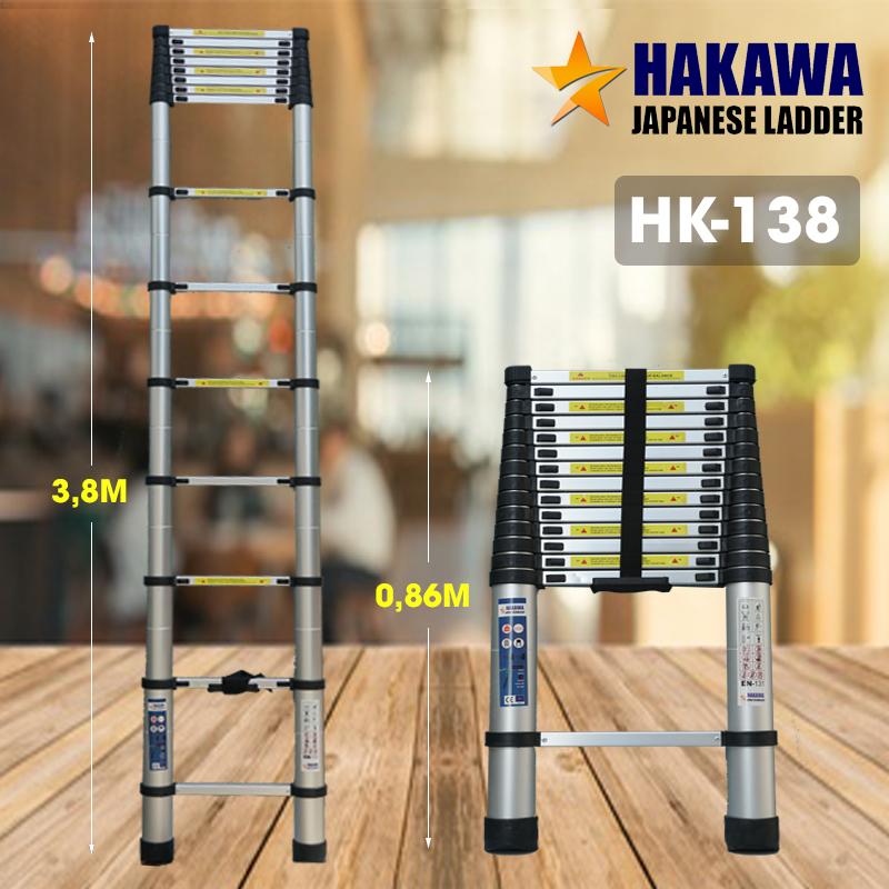 [HỖ TRỢ PHÍ GIAO HÀNG] Thang nhôm rút gọn HAKAWA HK138  3m8 - HÀNG NHẬT BẢN, chất lượng cao , Bảo hành 2 năm