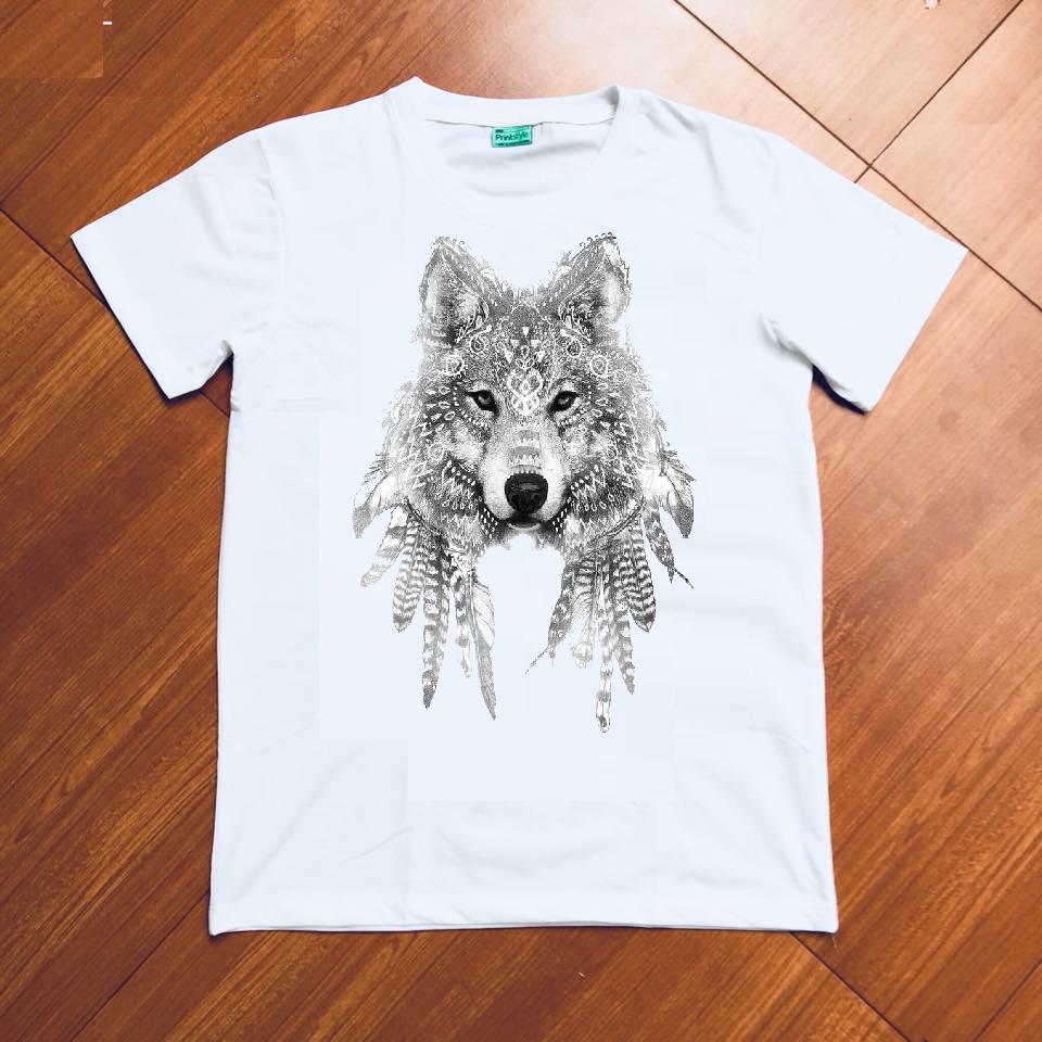 Áo thun nam in sói thổ dân ( Trắng )