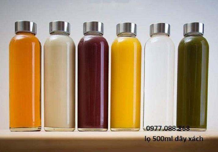 Combo 6 bình thủy tinh dây xách 500ml nắp Bạc