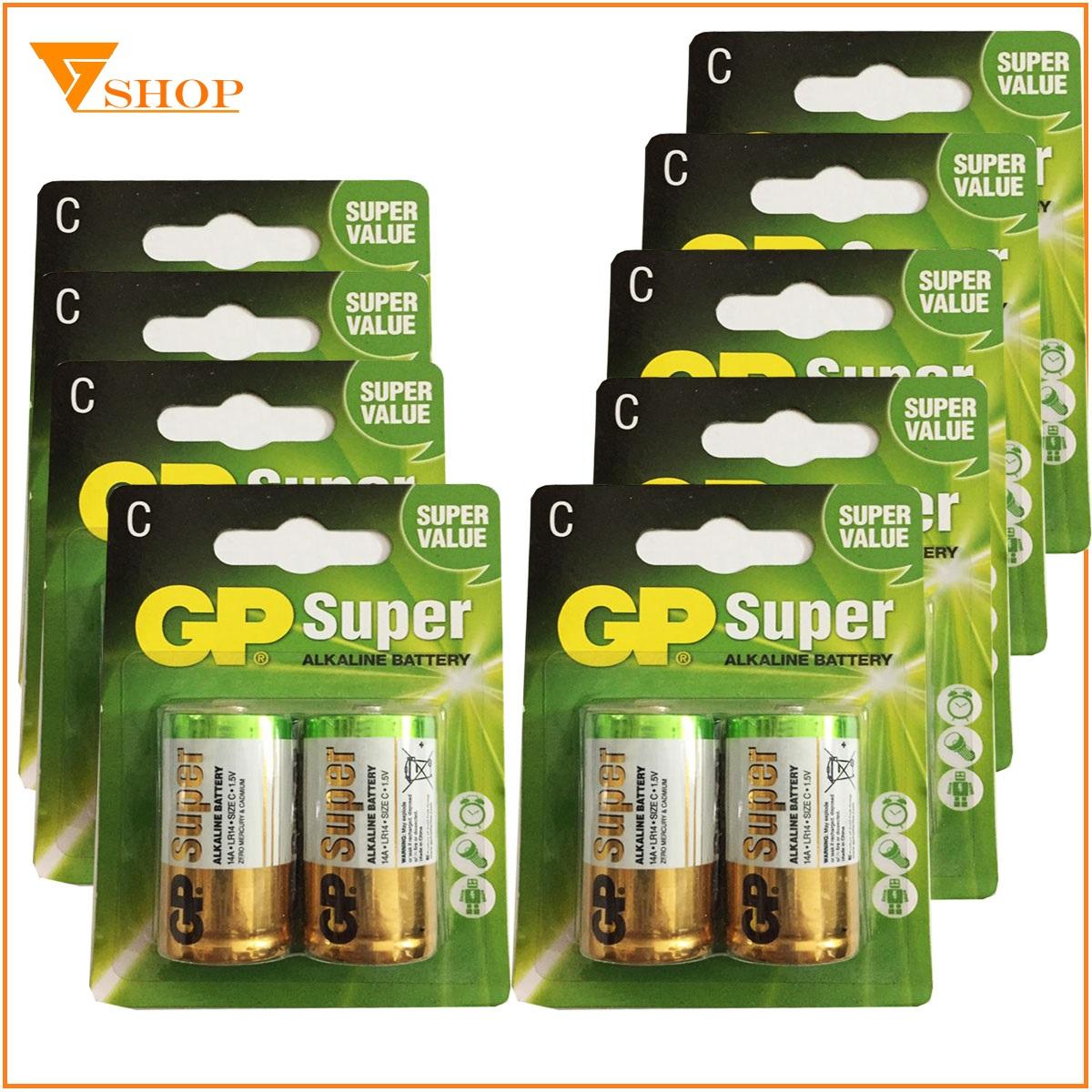 Combo 2 vỉ  Pin trung C GP Super Alkaline 1.5V (1 vỉ 2 viên)