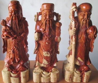 Tượng Tam Đa - Phúc Lộc Thọ gỗ CẨM  ( cao 30cm rộng 12cm sâu 11cm )