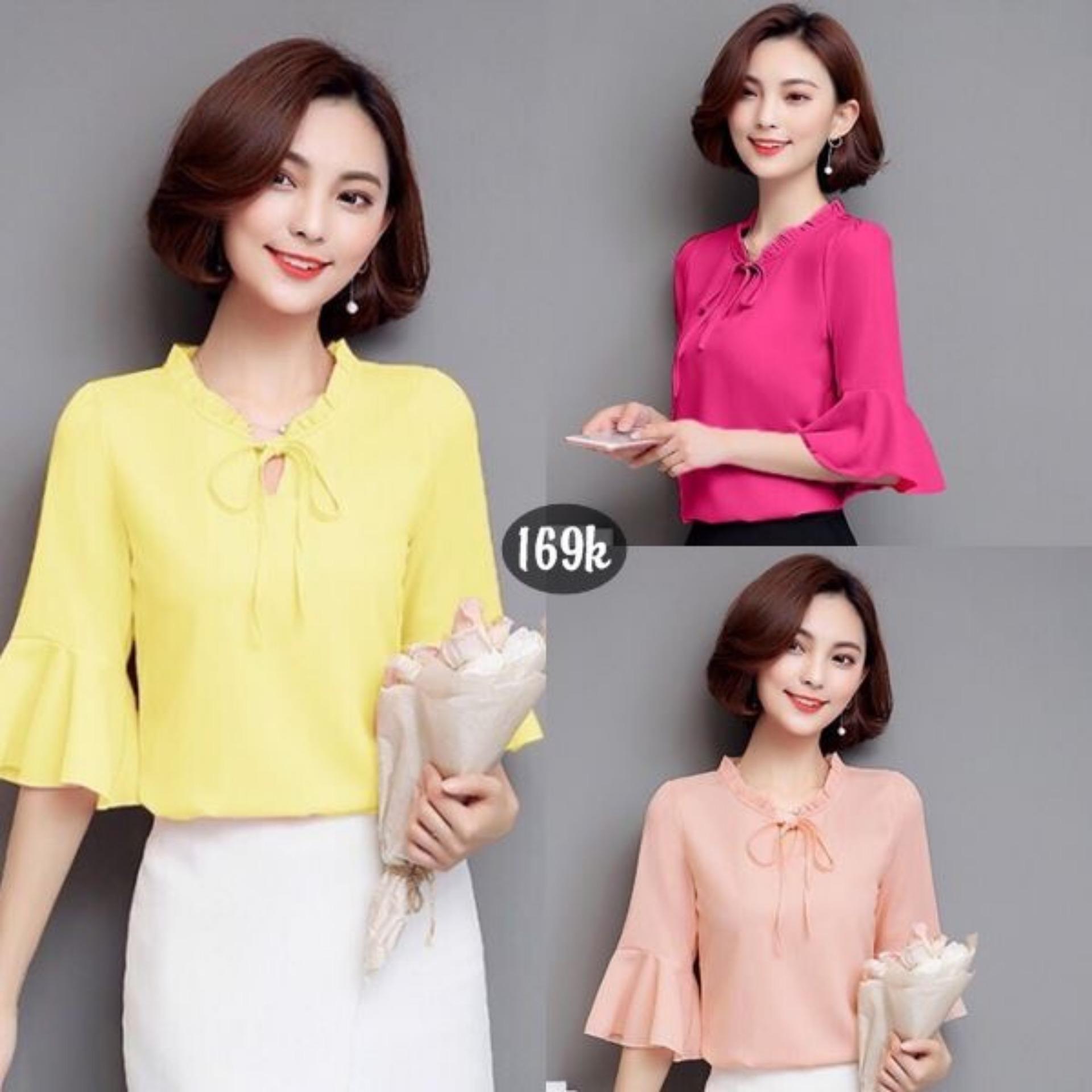 Aó công sở tay loe nhún cổ